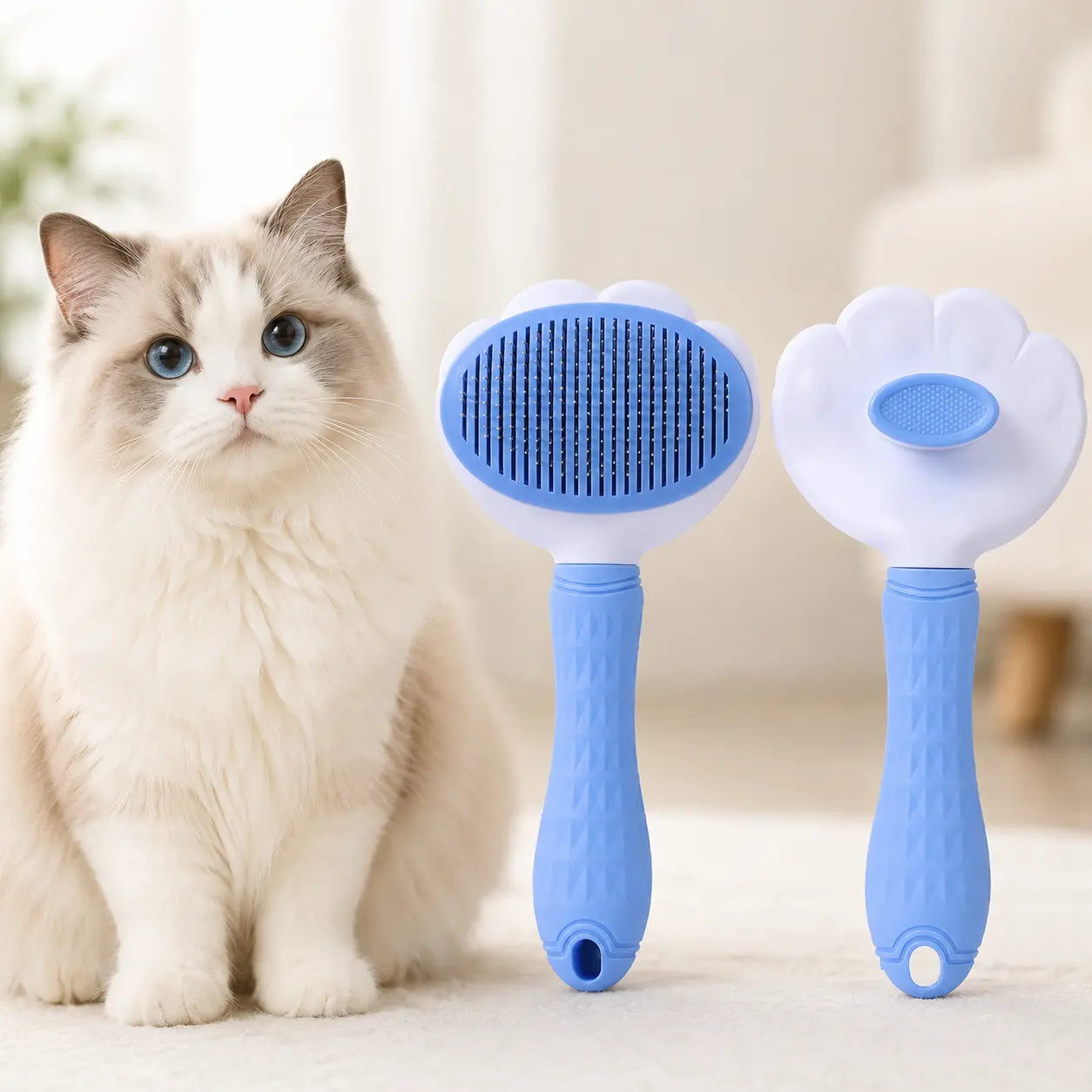 Self-Cleaning Pet Grooming Detangling Comb - Flexible Bent Pin Brush for Dogs and Cats, Effective Hair Detangling, Gentle Cleaning, Shedding Control, Soothing Massage, Non-Slip Grip, Universal Design