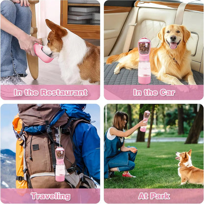 3-in-1 Portable Pet Water Bottle with Leak-Proof Storage and Integrated Poop Bag Dispenser - Perfect for Travel, Hiking, and Outdoor Walks. Easy to Disassemble and Clean, Designed for Practical Daily Use and Dry Food Feeding.
