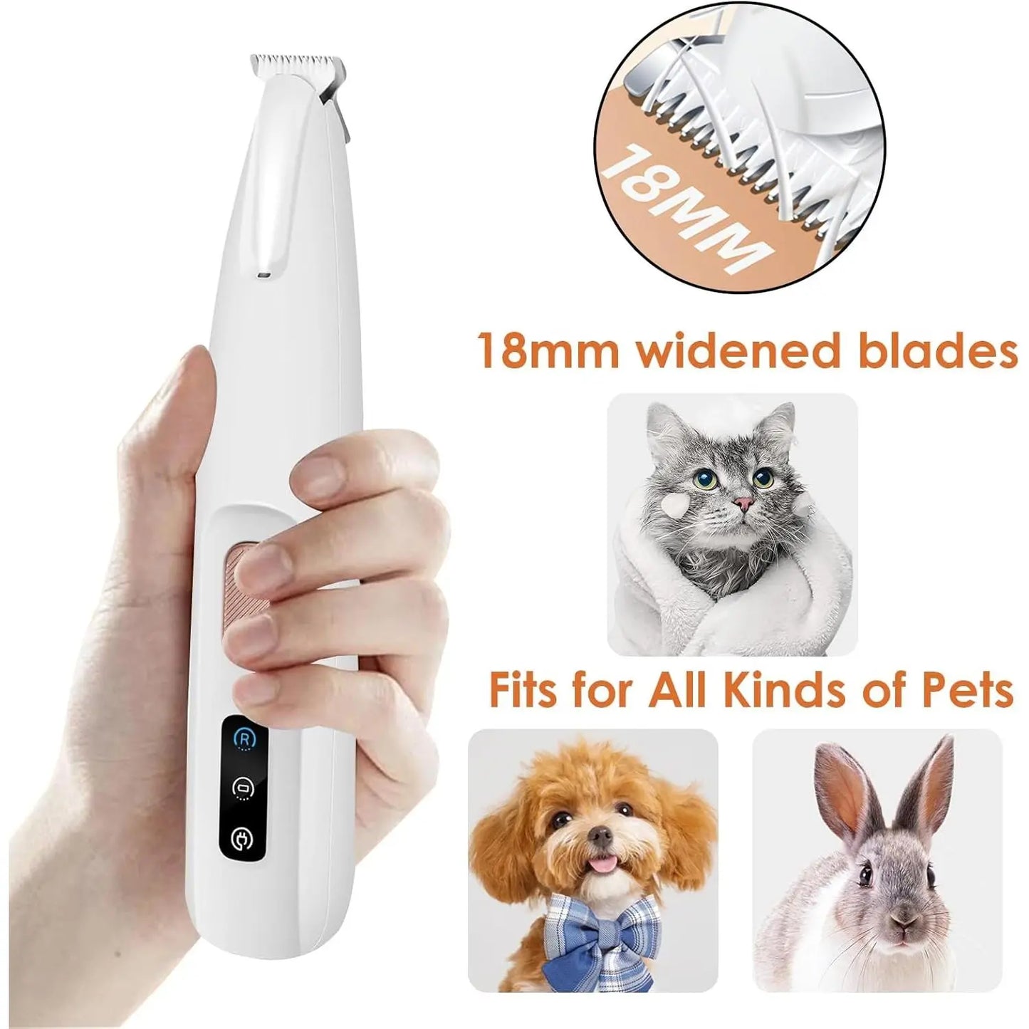 Rechargeable Pet Hair Trimmer Kit - Cordless and Quiet Grooming Clippers for Dogs and Cats with LED Light, Waterproof Design, and Low Noise Operation