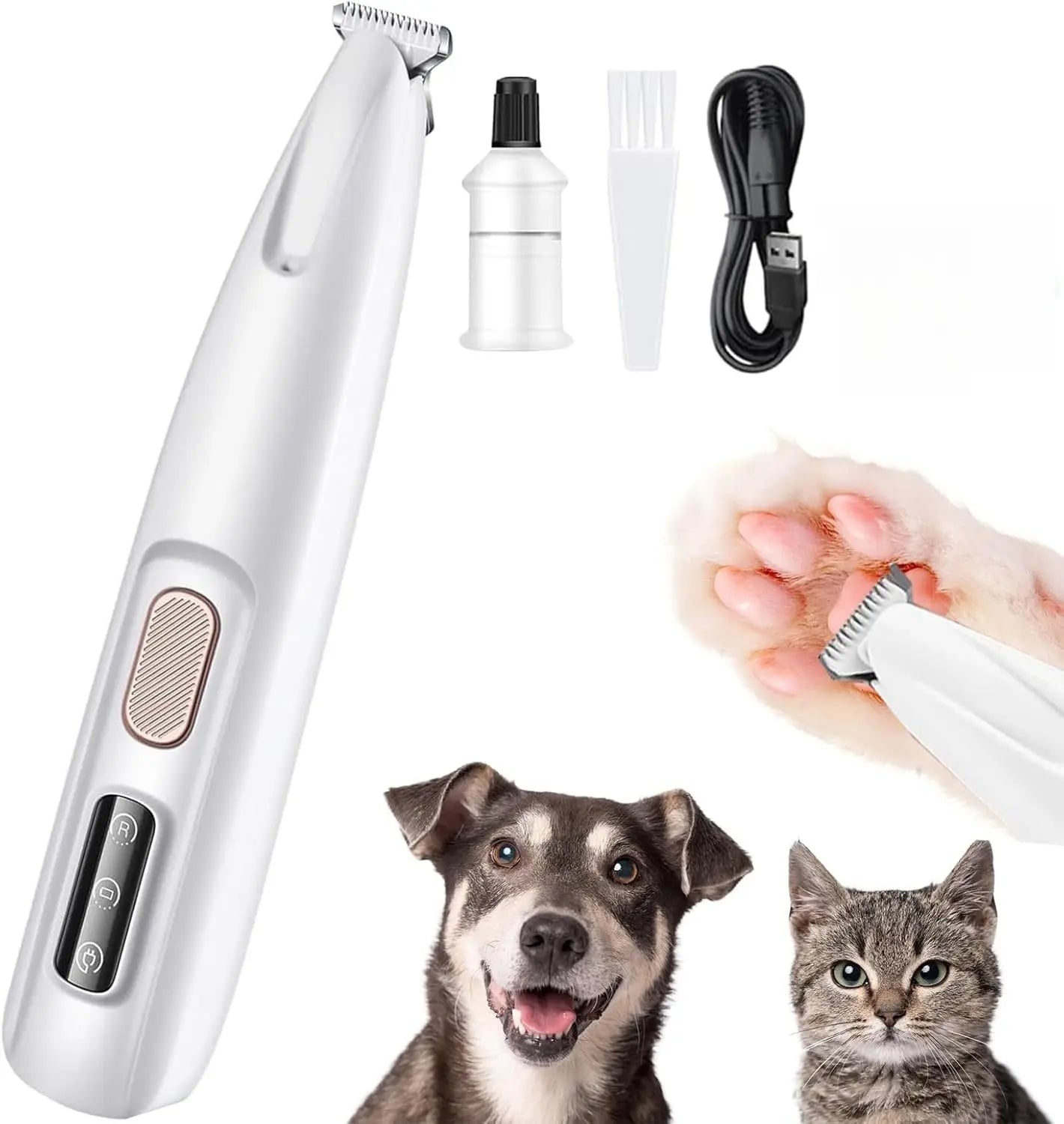Rechargeable Pet Hair Trimmer Kit - Cordless and Quiet Grooming Clippers for Dogs and Cats with LED Light, Waterproof Design, and Low Noise Operation