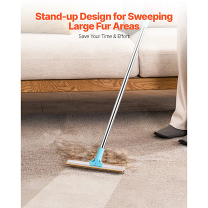 Vevor Adjustable Pet Hair Carpet Rake Brush with Copper Bristles - 3-Section Long Handle (35.83-55.51 in) for Effective Fur Removal from Carpets, Rugs, and Couches