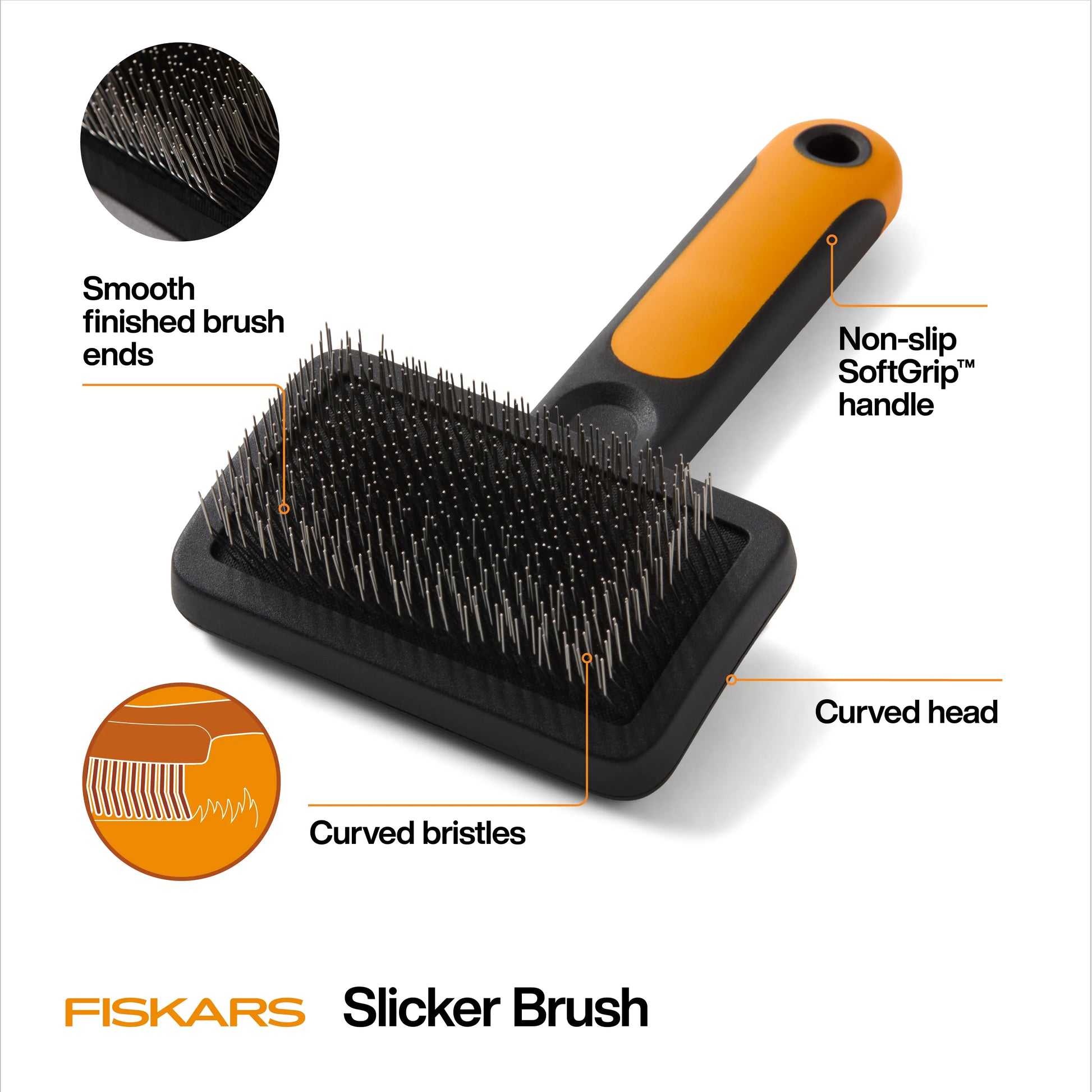Fiskars Pet Slicker Brush for Gentle Deshedding and Softening - Durable Stainless Steel with Comfortable Softgrip Handle, 6.5 Inches