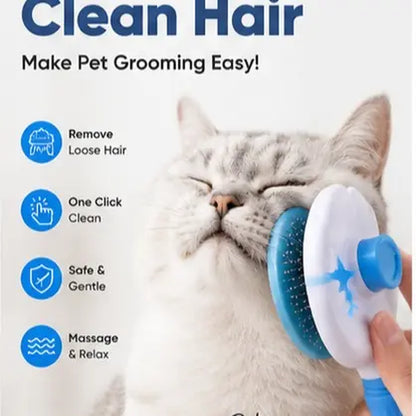 Self-Cleaning Pet Grooming Detangling Comb - Flexible Bent Pin Brush for Dogs and Cats, Effective Hair Detangling, Gentle Cleaning, Shedding Control, Soothing Massage, Non-Slip Grip, Universal Design