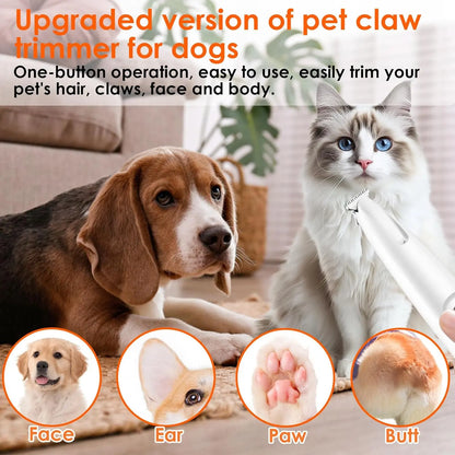 Rechargeable Pet Hair Trimmer Kit - Cordless and Quiet Grooming Clippers for Dogs and Cats with LED Light, Waterproof Design, and Low Noise Operation