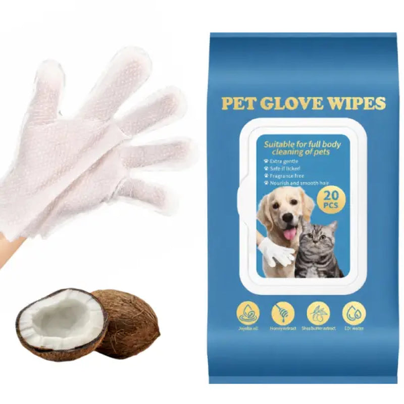 20-Count Pet Wipes Gloves – Rinse-Free, Convenient Hygiene Solution for Dogs and Cats, Safe and Gentle Formula