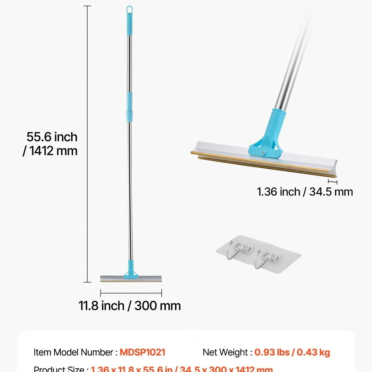 Vevor Adjustable Pet Hair Carpet Rake Brush with Copper Bristles - 3-Section Long Handle (35.83-55.51 in) for Effective Fur Removal from Carpets, Rugs, and Couches