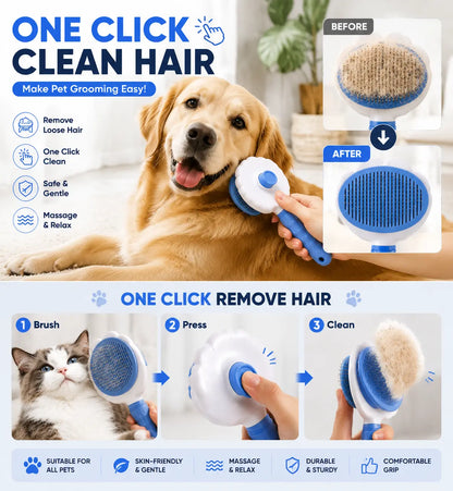 Self-Cleaning Pet Grooming Detangling Comb - Flexible Bent Pin Brush for Dogs and Cats, Effective Hair Detangling, Gentle Cleaning, Shedding Control, Soothing Massage, Non-Slip Grip, Universal Design