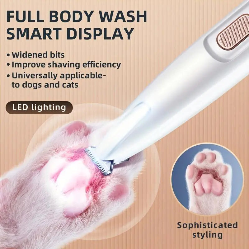 Rechargeable Pet Hair Trimmer Kit - Cordless and Quiet Grooming Clippers for Dogs and Cats with LED Light, Waterproof Design, and Low Noise Operation