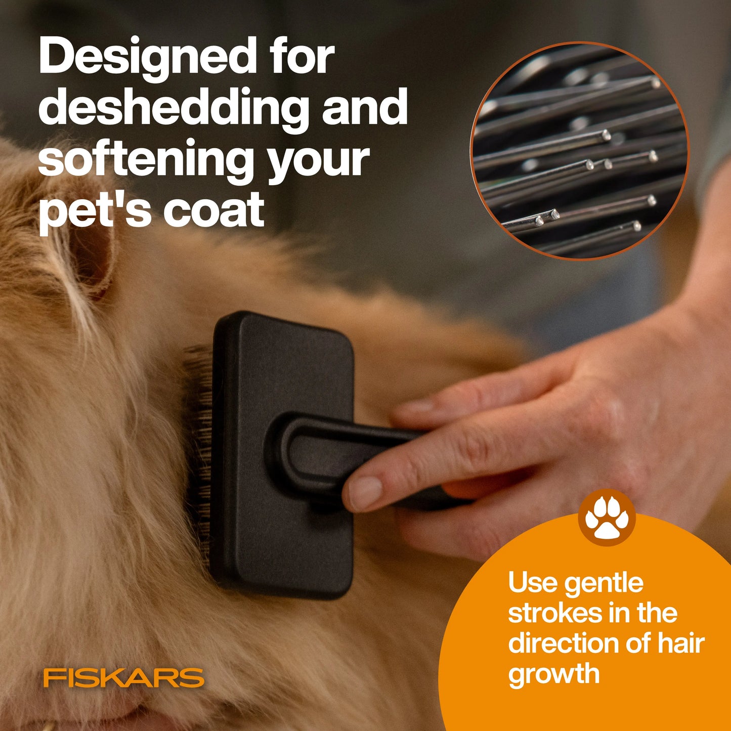 Fiskars Pet Slicker Brush for Gentle Deshedding and Softening - Durable Stainless Steel with Comfortable Softgrip Handle, 6.5 Inches