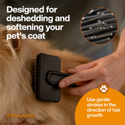 Fiskars Pet Slicker Brush for Gentle Deshedding and Softening - Durable Stainless Steel with Comfortable Softgrip Handle, 6.5 Inches