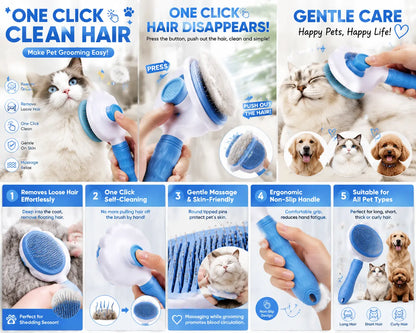 Self-Cleaning Pet Grooming Detangling Comb - Flexible Bent Pin Brush for Dogs and Cats, Effective Hair Detangling, Gentle Cleaning, Shedding Control, Soothing Massage, Non-Slip Grip, Universal Design
