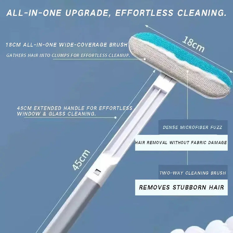 Reusable Pet Hair Removal Brush – Versatile Lint Cleaner for Dogs and Cats, Extended Handle, Washable Grooming Tool for Furniture, Clothing, Bedding, Sofas, Carpets, and Window Screens