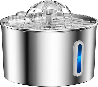 Stainless Steel Cat Water Fountain - 74Oz/2.2L Automatic Silent Pet Water Dispenser for Indoor Use with 3 Filters & 3 Sponges
