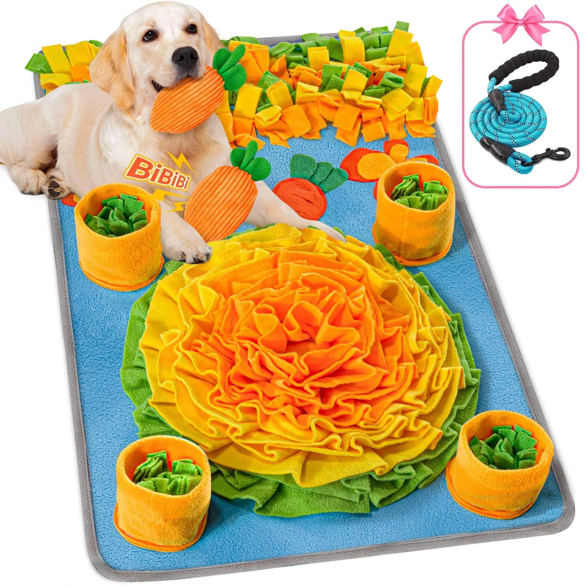 Interactive Snuffle Mat for Large Dogs (32'' x 20'') with Dog Leash - Nosework and Foraging Solution for Cats and Rabbits, Promotes Slow Feeding and Stress Relief