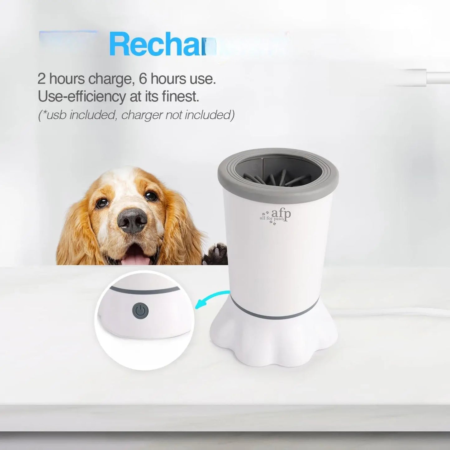 ALL for PAWS Automatic Dog Paw Cleaner - Electric Portable Paw Washer with Silicone Brush, Two Speed Settings, and Suction Cup Base