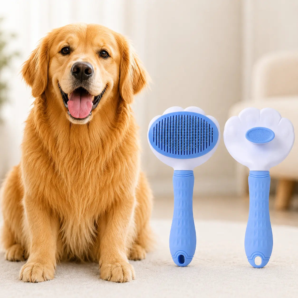 Self-Cleaning Pet Grooming Detangling Comb - Flexible Bent Pin Brush for Dogs and Cats, Effective Hair Detangling, Gentle Cleaning, Shedding Control, Soothing Massage, Non-Slip Grip, Universal Design