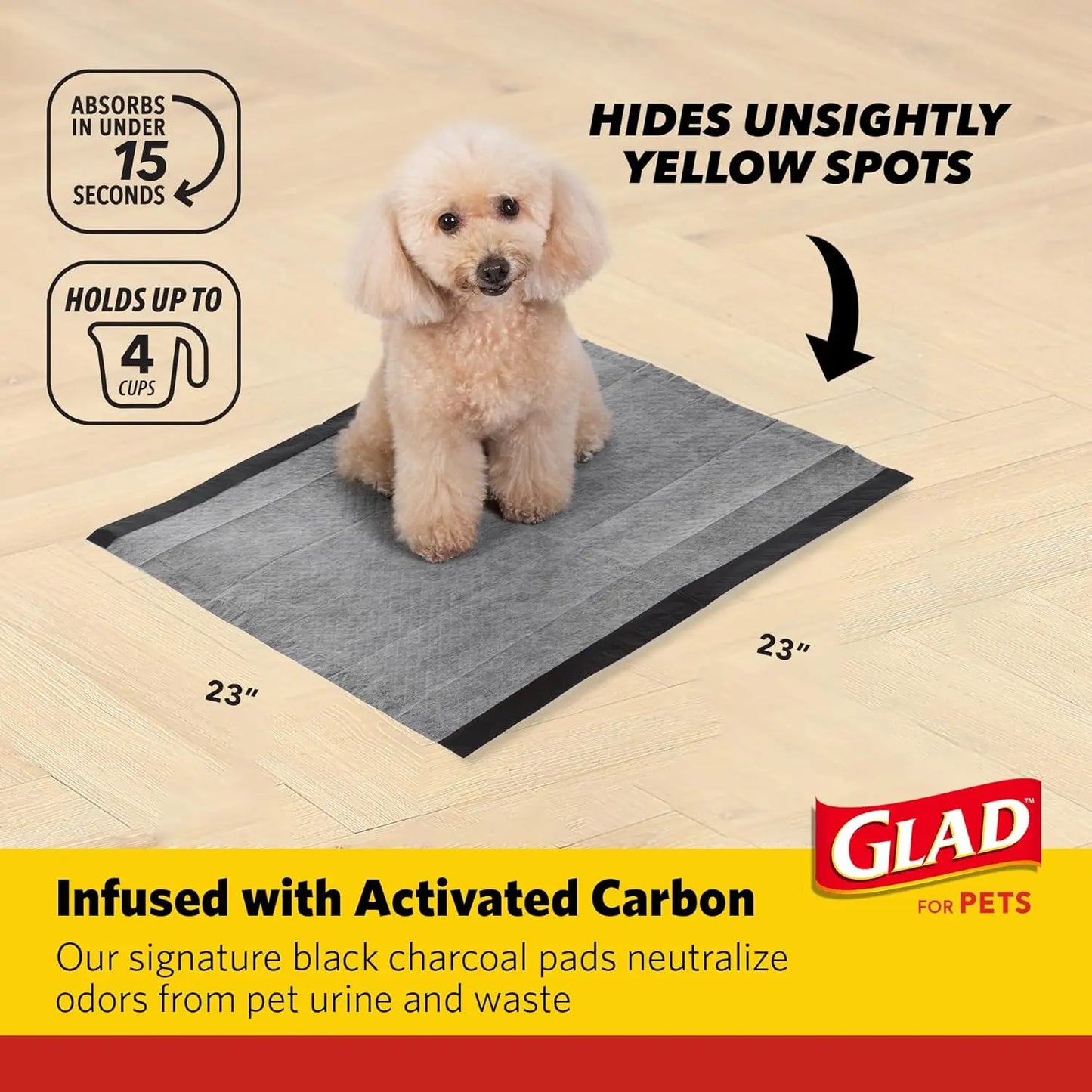 Glad for Pets Charcoal All-In-One Puppy Training Pads - Instant Urine Absorption and Neutralization - 14 Count