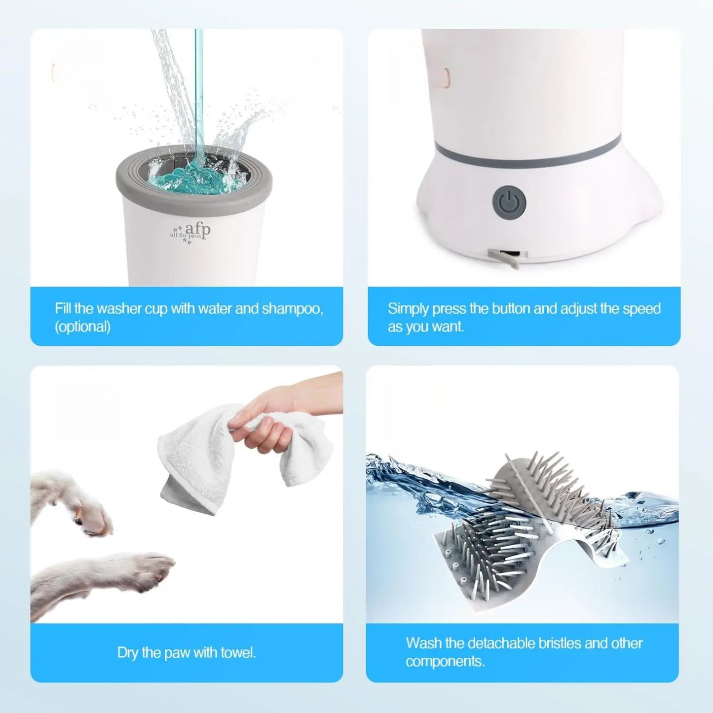 ALL for PAWS Automatic Dog Paw Cleaner - Electric Portable Paw Washer with Silicone Brush, Two Speed Settings, and Suction Cup Base