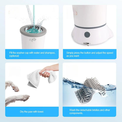 ALL for PAWS Automatic Dog Paw Cleaner - Electric Portable Paw Washer with Silicone Brush, Two Speed Settings, and Suction Cup Base