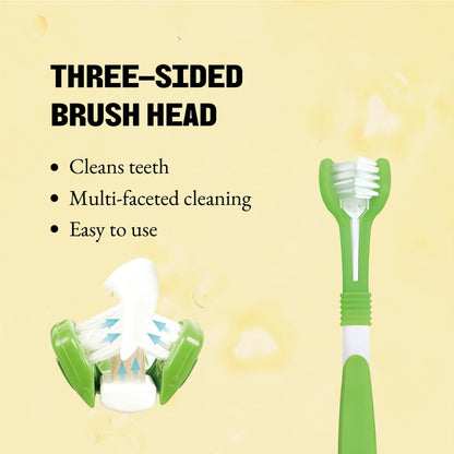 Pet Dental Care Kit - Includes 3-Headed Toothbrush, Finger Brush, and Natural Vanilla Flavor Toothpaste in a Convenient Storage Box for Cats and Dogs