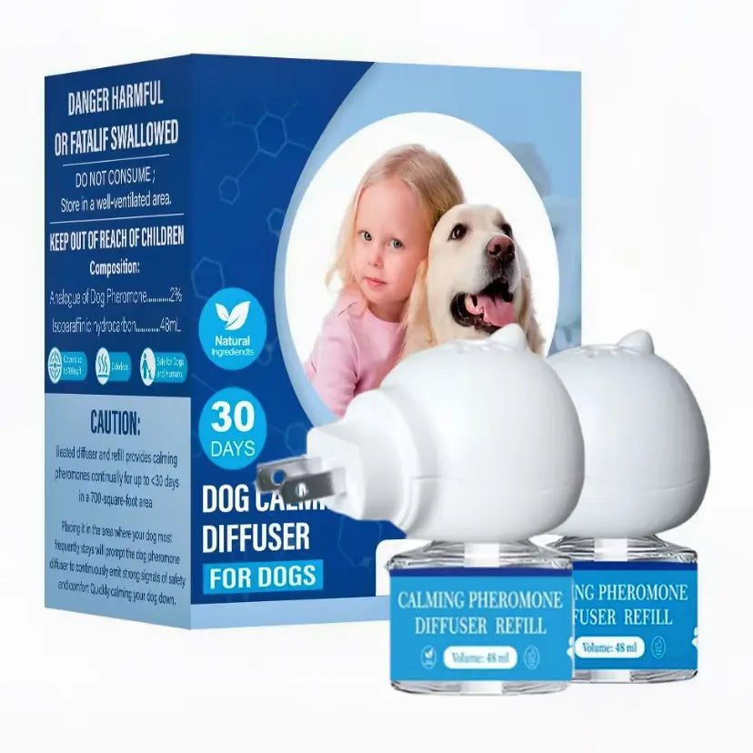 Dog Calming Diffuser Refill Kit - 2-Pack (60-Day Supply) - 3-in-1 Pheromone Refills for Stress Relief, Separation Anxiety, Urination Issues, Excessive Barking, and Destructive Behavior Management.