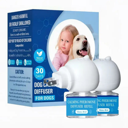 Dog Calming Diffuser Refill Kit - 2-Pack (60-Day Supply) - 3-in-1 Pheromone Refills for Stress Relief, Separation Anxiety, Urination Issues, Excessive Barking, and Destructive Behavior Management.