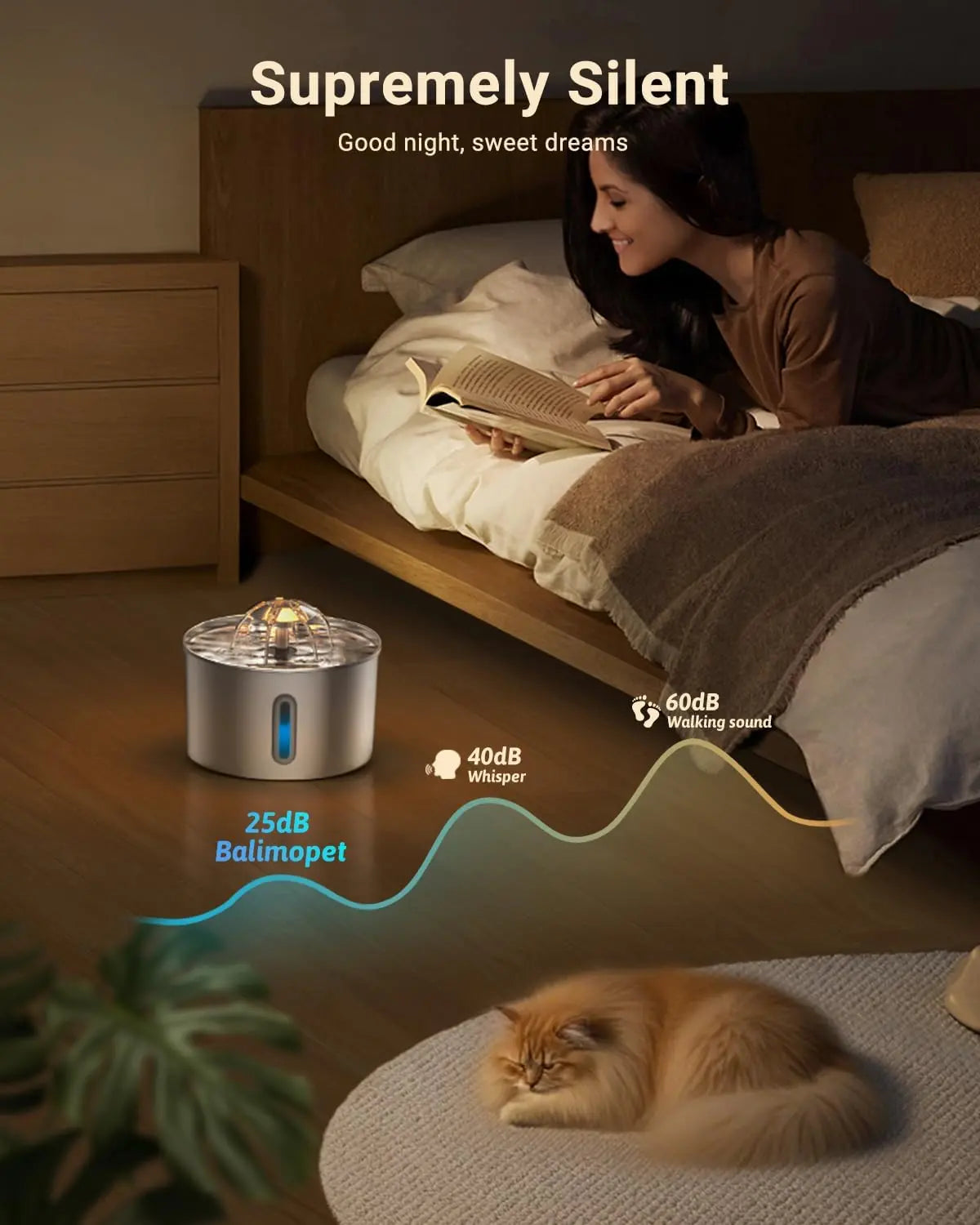 Stainless Steel Cat Water Fountain - 74Oz/2.2L Automatic Silent Pet Water Dispenser for Indoor Use with 3 Filters & 3 Sponges
