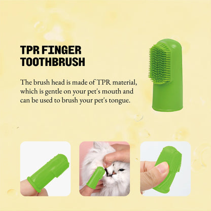 Pet Dental Care Kit - Includes 3-Headed Toothbrush, Finger Brush, and Natural Vanilla Flavor Toothpaste in a Convenient Storage Box for Cats and Dogs