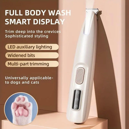 Rechargeable Pet Hair Trimmer Kit - Cordless and Quiet Grooming Clippers for Dogs and Cats with LED Light, Waterproof Design, and Low Noise Operation