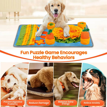 Interactive Snuffle Mat for Large Dogs (32'' x 20'') with Dog Leash - Nosework and Foraging Solution for Cats and Rabbits, Promotes Slow Feeding and Stress Relief
