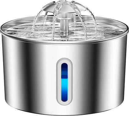 Stainless Steel Cat Water Fountain - 74Oz/2.2L Automatic Silent Pet Water Dispenser for Indoor Use with 3 Filters & 3 Sponges