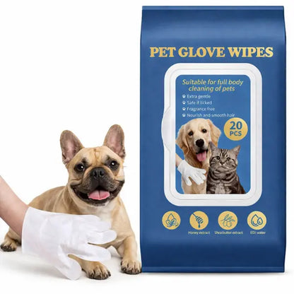 20-Count Pet Wipes Gloves – Rinse-Free, Convenient Hygiene Solution for Dogs and Cats, Safe and Gentle Formula