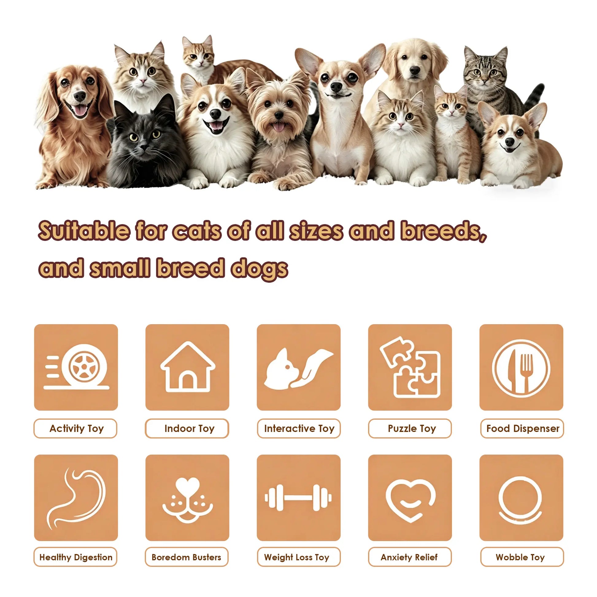 Cat and Small Dog Puzzle Food Dispensing Ball - Interactive Slow Feeder Toy for Boredom Relief and Enrichment