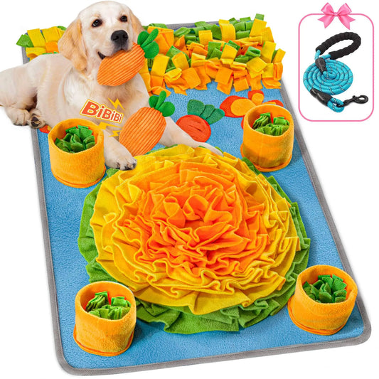 Interactive Snuffle Mat for Large Dogs (32'' x 20'') with Dog Leash - Nosework and Foraging Solution for Cats and Rabbits, Promotes Slow Feeding and Stress Relief