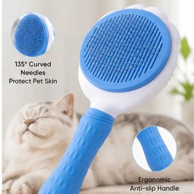 Self-Cleaning Pet Grooming Detangling Comb - Flexible Bent Pin Brush for Dogs and Cats, Effective Hair Detangling, Gentle Cleaning, Shedding Control, Soothing Massage, Non-Slip Grip, Universal Design