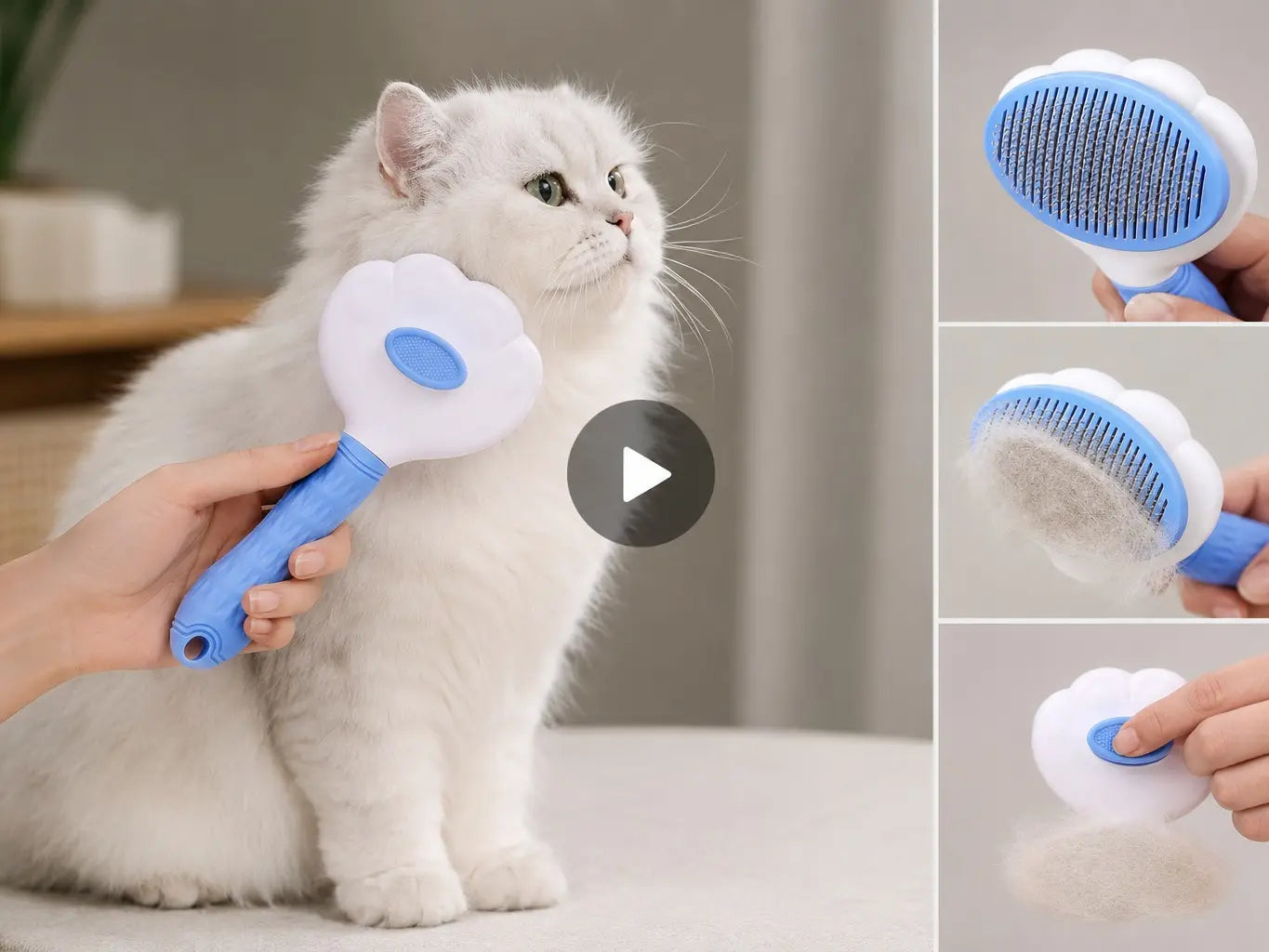 Self-Cleaning Pet Grooming Detangling Comb - Flexible Bent Pin Brush for Dogs and Cats, Effective Hair Detangling, Gentle Cleaning, Shedding Control, Soothing Massage, Non-Slip Grip, Universal Design