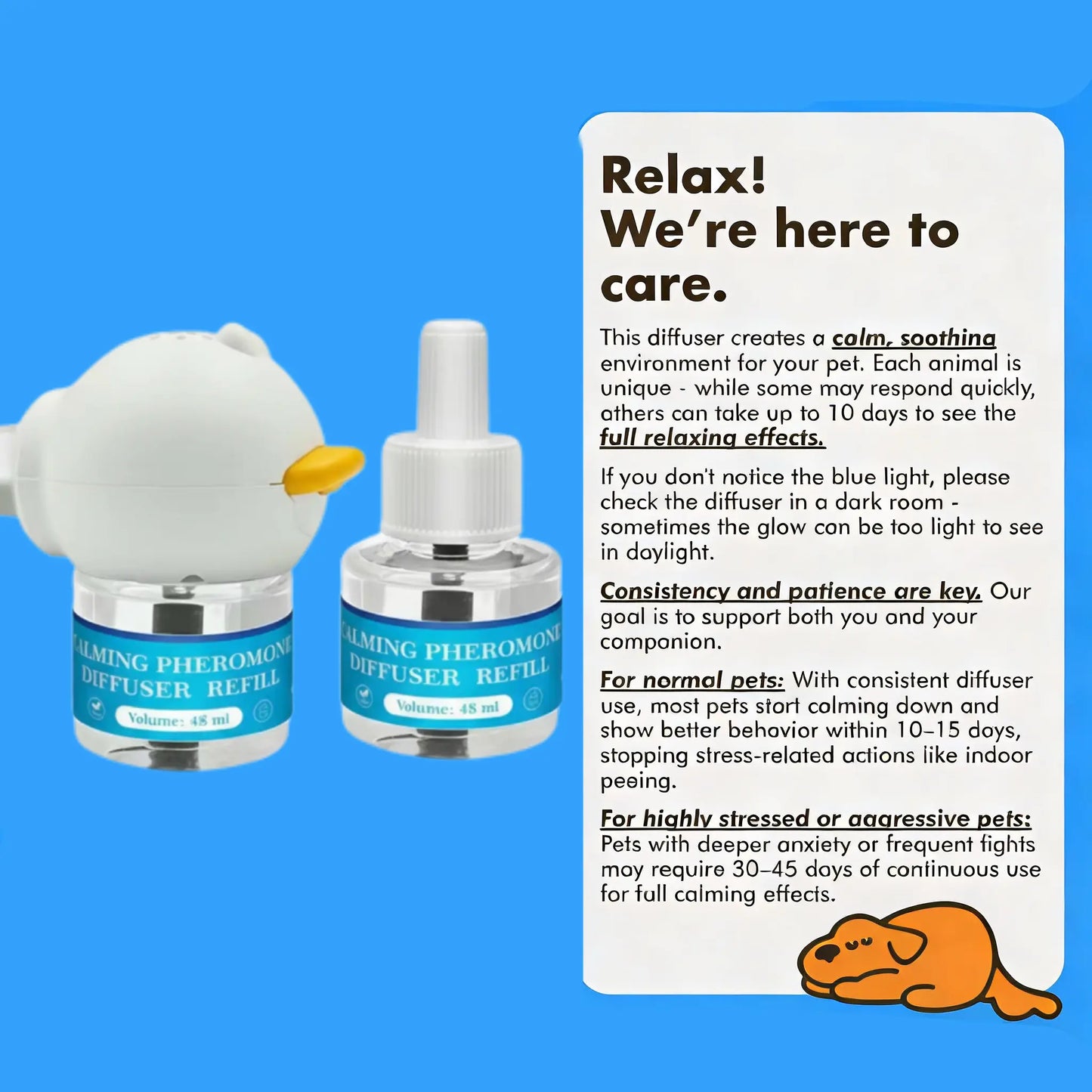 Dog Calming Diffuser Refill Kit - 2-Pack (60-Day Supply) - 3-in-1 Pheromone Refills for Stress Relief, Separation Anxiety, Urination Issues, Excessive Barking, and Destructive Behavior Management.