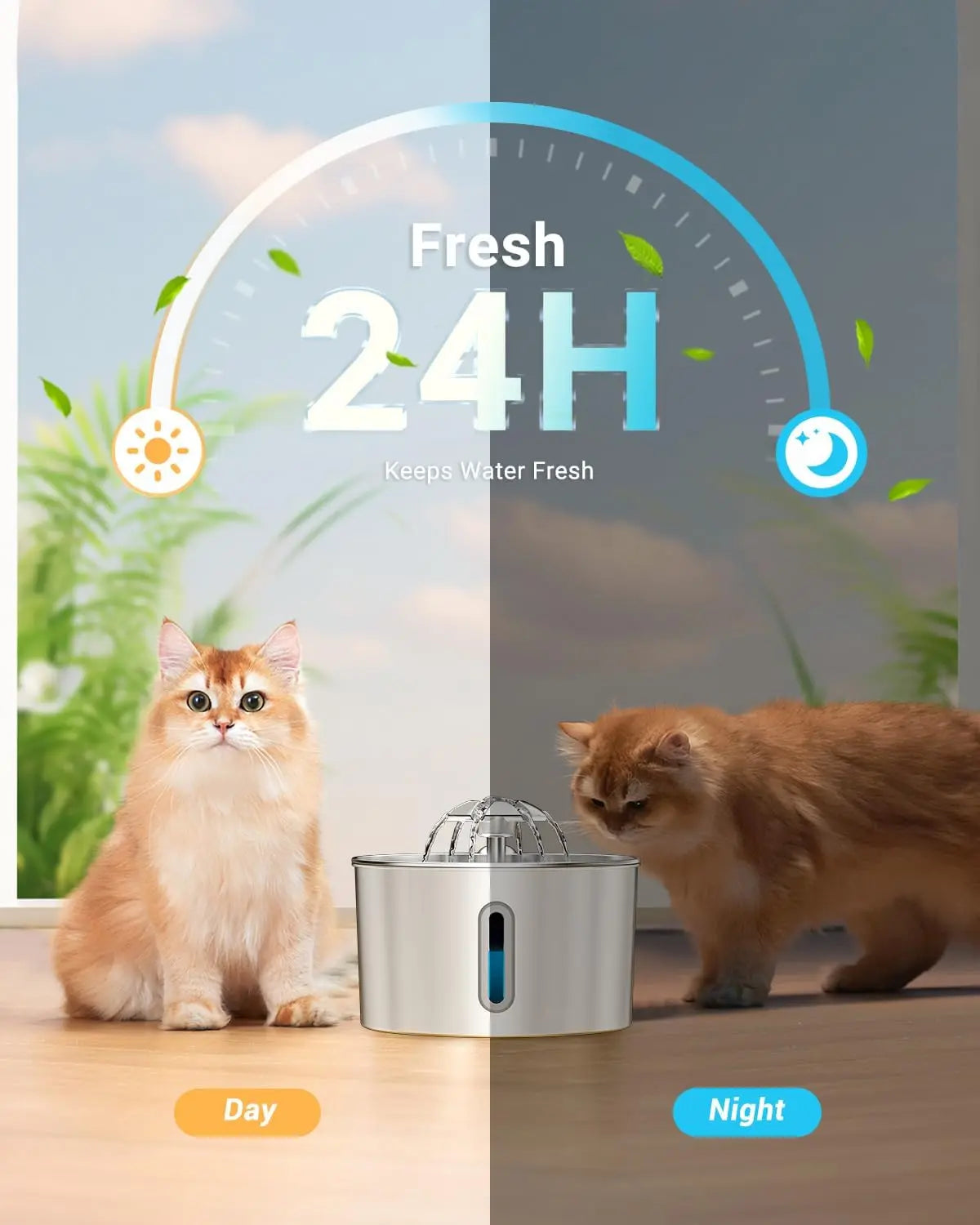 Stainless Steel Cat Water Fountain - 74Oz/2.2L Automatic Silent Pet Water Dispenser for Indoor Use with 3 Filters & 3 Sponges