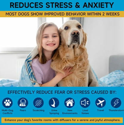 Dog Calming Diffuser Refill Kit - 2-Pack (60-Day Supply) - 3-in-1 Pheromone Refills for Stress Relief, Separation Anxiety, Urination Issues, Excessive Barking, and Destructive Behavior Management.