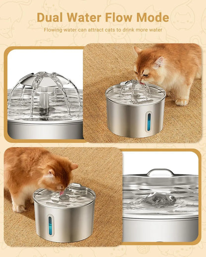 Stainless Steel Cat Water Fountain - 74Oz/2.2L Automatic Silent Pet Water Dispenser for Indoor Use with 3 Filters & 3 Sponges